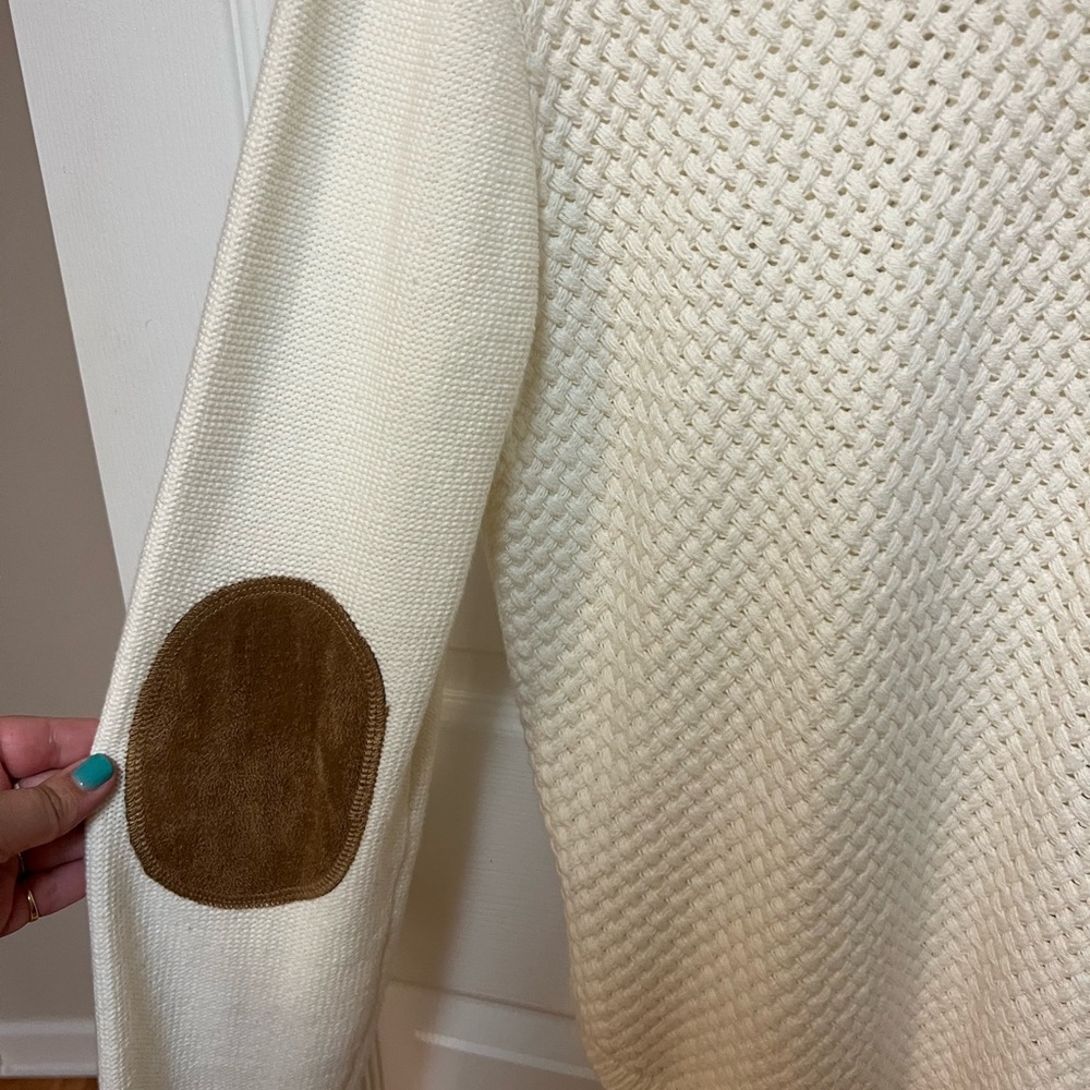 White Sweater With Unique Elbow Patches - image 3
